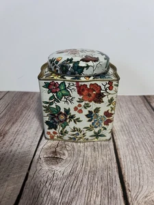 Contenedor de lata floral vintage Then con tapa - Hecho en Inglaterra - Imagen 1 de 3