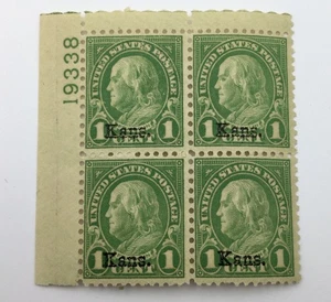 MNH Kansas Overprint Plate Block 1c Franklin US Sc# 658 Mint DG NH 1929 - Picture 1 of 6