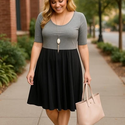 Vestido para mujer LuLaRoe talla 2XL 2X negro gris bloque de color tejido Nicole Fit acampanado Foto 1 de 4