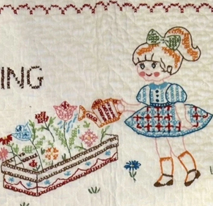 Edredón de cuna vintage hecho a mano cosido en cruz 41x32 multicolor niña niño  Foto 1 de 4