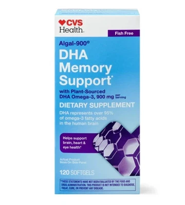CVS Algal-900 DHA MEMORY SUPPORT 120 SOFTGELS Omega-3 900mg EXP 04/26 - Image 1 of 3