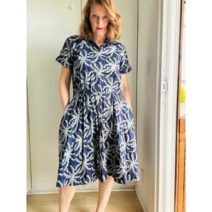 Brooks Brothers A-Linie Hemdblusenkleid marine Gr. 14 Botanical Print Baumwolle Sommer - Bild 1 von 14