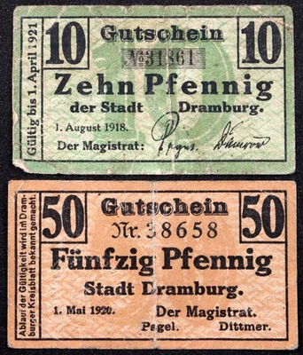 DRAMBURG / DRAWSKO POMORSKIE 1920 RARO Juego Completo Alemán Notgeld Polonia Foto 1 de 2