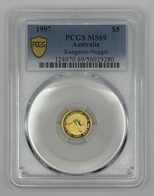 1997 $5 Australia 1/20 Oz Gold Bullion Kangaroo / Nugget Coin • MS69 POP 4 - Image 1 of 2
