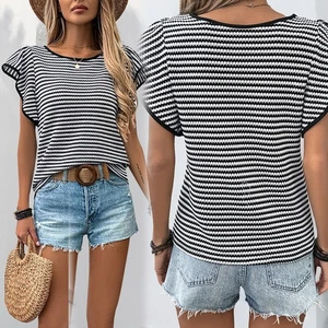 Casual and Comfortable Women's T Shirt with Striped Pattern for Leisure and Fun - Picture 1 of 72