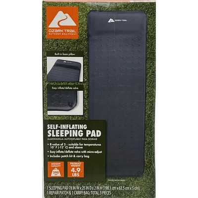 Almofada de acampamento autoinflável Ozark Trail com travesseiro - cinza, adulto, 78" L x 25" L x 2" A - Imagem 1 de 4