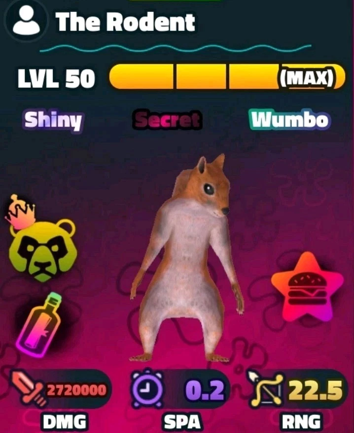 THE RODENT ✨SHINY WUMBO✨ NC PP - SpongeBob Tower Defense SBTD Roblox - Image 1 of 1