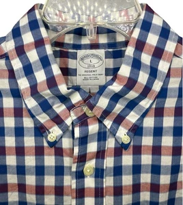 Camisa Brooks Brothers Regent Para Hombre L Manga Corta Con Botones Azul Rojo Cuadros - Imagen 1 de 7