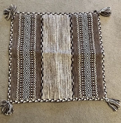 Surya 20" X 20" Square lola Pillow Cover Earthtones Heavy Woven Tassles Zip NEW - Image 1 of 4