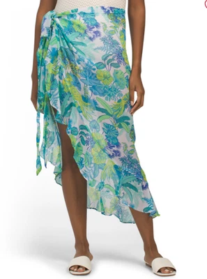 BLEU BY ROD BEATTIE Whats New Pussycat Chiffon Longo Babado Envoltório Pareo Novo com etiquetas Tamanho M - Imagem 1 de 2