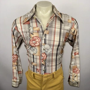Challenger Shirt Mens XL Nylon Acetate Disco Hippy Floral Nik Boho Vtg 60s 70s - Picture 1 of 13