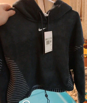 Женская укороченная флисовая толстовка с капюшоном большого размера XS-Nike Pro Therma-FIT ADV, темно-синяя. - Изображение 1 из 2