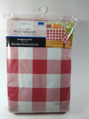Mainstays Vinyl Tablecloth Red White Check Peva Rectangle 60 x 84 Inches Picnic - Image 1 of 4