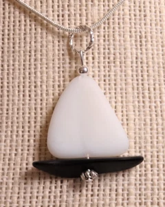SAILBOAT handmade Sea glass jewelry WHITE sail w BLACK hull nautical necklace - Picture 1 of 3