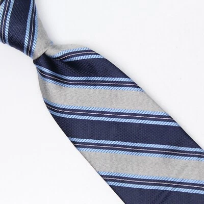 Corbata de seda Bruno Piattelli para hombre azul marino gris claro a rayas corbata extra larga  Foto 1 de 4