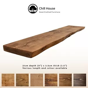 Rustic Waney Edge / Live Edge Floating Shelf Wood Solid Chunky Oak 9x1.5Handmade - Picture 1 of 19