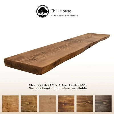 Rustic Waney Edge / Live Edge Floating Shelf Wood Solid Chunky Oak 9x1.5Handmade - Image 1 of 4