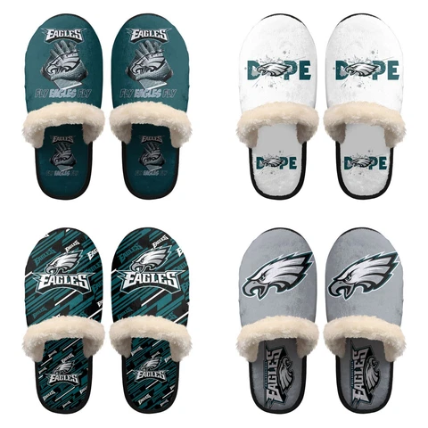 Philadelphia Eagles Unisex Plush Slippers Bedroom Indoor Fleece Anti-slip Shoes Cover