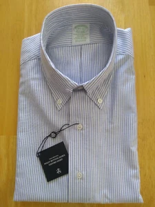 NWT Brooks Brothers Blue University Stripe Button Down 16.5-33 Milano MSRP $140 - Picture 1 of 8