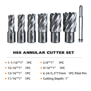 US Stock HSS Annular Cutter Kit 6pcs Inside Box High Speed Steel Drill 1'' Depth - Picture 1 of 8