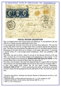 MTM130 - 1855 TRANSATLANTIC LETTER FRANCE TO USA STEAMER UNION THE HAVRE LINE - Picture 1 of 3