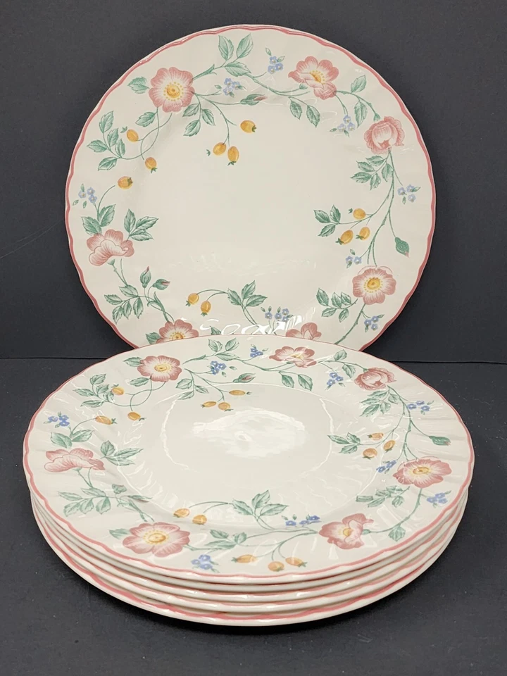 Set Of 6 Churchill Briar Rose Dinner Plates 10" England Pink Roses - Image 1 of 4