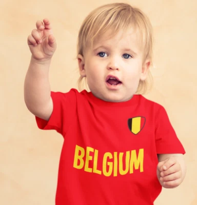 BUZZ SHIRTS BABY Kinder BELGIEN Fußball T-Shirt Name Brust Abzeichen 2022 Bio WM Geschenk