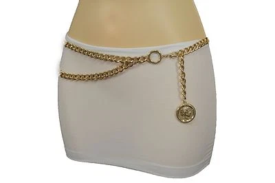 Women Gold Metal Chains Fashion Belt Hip High Waist Drape Coin Charm Size XS S M - Image 1 of 4