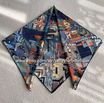Sallys Geometric Print 14 ~ 18 Momme Twill Silk Wrap Scarf Stole Shawl 35" - Image 1 of 4