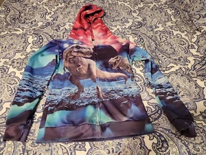 Dinosaur Hoodie Zip Front Small Adult Unisex XL Kid T-Rex Jurassic Jacket Space - Picture 1 of 5