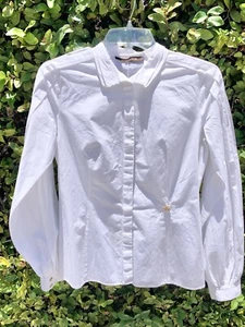 ROBERTO CAVALLI blusa bianca cotone aderente bottoni maniche a palloncino tg 38 XS - Foto 1 di 8
