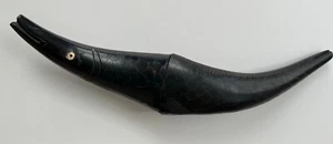 Único 14” Scrimshaw Tallado Negro Cuerno de Ganado Pez De Colección Arte Popular Primitivo - Imagen 1 de 6