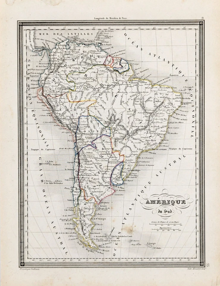 Карта 1845 ЮЖНАЯ АМЕРИКА оригинальная АЛЕКСАНДР ВЮИЛЬМИН (10x7,5) ПАТАГОНИЯ - ПЕРУ - Изображение 1 из 3