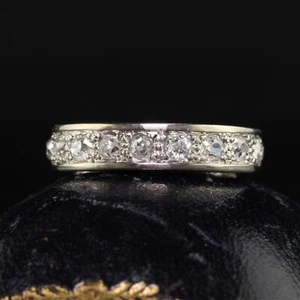 Antique Art Deco Platinum 18K French Old Mine Diamond Eternity Band - Size 4 3/4 - Picture 1 of 6