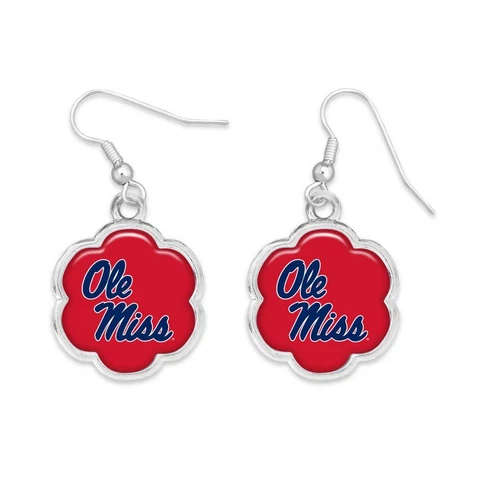 Ole Miss Rebels Hazel Silver Red Flower Wire Earrings Jewelry Gift Mississippi Cover