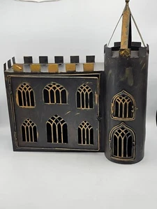 Haunted Castle Halloween Candle Holder Decoration Tea Lite Black Metal Spooky - Picture 1 of 10