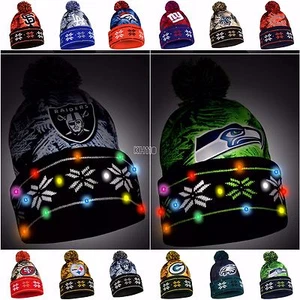 NFL/MLB Big Logo Light Up beanie Stocking Stretch Knit Hat-Pick your Team! - Picture 1 of 62