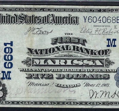 IL 1902 $5     ♚♚MARISSA, ILLINOIS♚♚  PMG VF 30   HARD TO FIND - Image 1 of 3