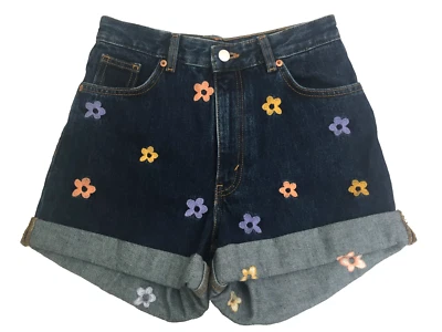Monki Women's Denim Shorts Size W: 25 Dark Blue Wash Floral Rolled Hem Used F1 - Image 1 of 4