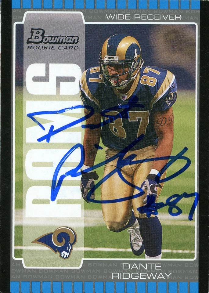 2005 Bowman DANTE RIDGEWAY Signed Card autograph auto RAMS BALL STATE ST - Image 1 of 1