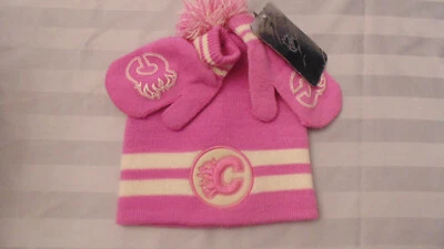 Calgary Flames Invierno Sombrero y Mitones Conjunto Gorra Tuque Niñas Niño Talla Nuevo Con Etiquetas Foto 1 de 2