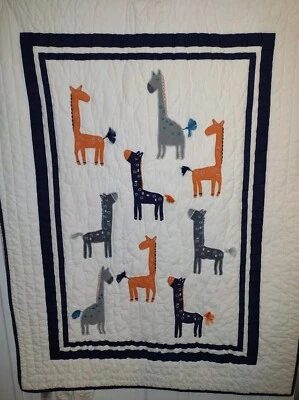 POTTERY BARN KIDS HARPER CRIB QUILT VARIOUS GIRAFFE APPLIQUES CLEAN NO DAMAGE  - Image 1 of 4