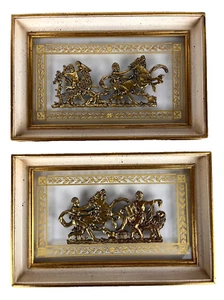 Arte de pared de colección 2 ángeles y auriga continentales enmarcados de bronce dorado sobre vidrio, ¡RARO! - Imagen 1 de 22
