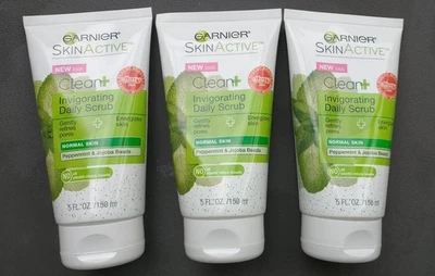 3 Tubes Garnier Clean Invigorating Daily Scrub Normal Skin Pepperming 5 oz each - Image 1 of 2