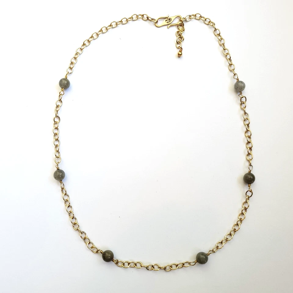 Collar de cadena con cuentas de estación de bronce dorado Barse bolas de labradorita gris 20" Foto 1 de 2