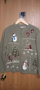 Vintage Croft & Barrow Zip Up Cardigan Pullover Damen Gr. M hellgrün Urlaub - Bild 1 von 10