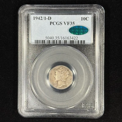 1942/1-D 10C PCGS CAC VF35 Mercury Silver Dime - Image 1 of 4