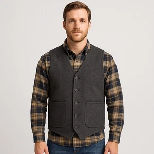 Filson Mackinaw Wool Vest Vintage 70s–80s USA Made Button Front Gray Men's M - Picture 1 of 10