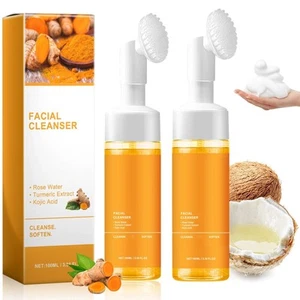 2 Pcs Turmeric Facial Cleanser, Glow Wash Turmeric Face Wash With Brush, Deep... - Picture 1 of 8
