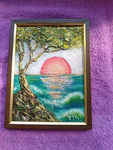 Original acrylic painting "Sunrise, seascape". framed. relief, gold acrylic - Picture 1 of 10